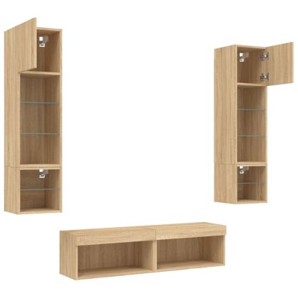 ТВ стенни модули с LED, 6 части, сонома дъб, инженерно дърво