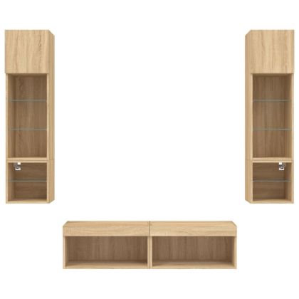 ТВ стенни модули с LED, 6 части, сонома дъб, инженерно дърво