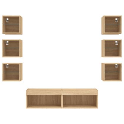 ТВ стенни модули с LED, 8 части, сонома дъб, инженерно дърво