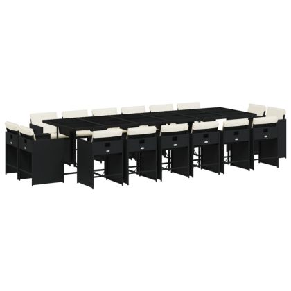 Градински комплект с възглавници 17 части полиратан черен