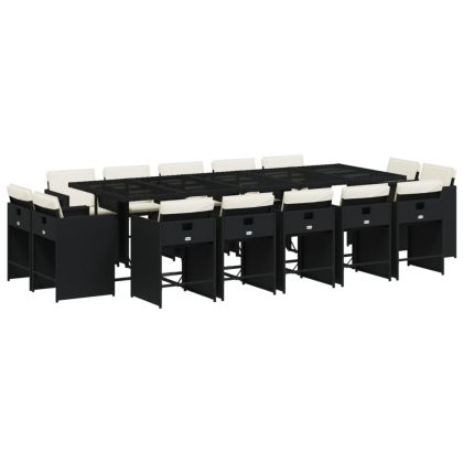 Градински комплект с възглавници 15 части полиратан черен