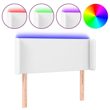 LED горна табла за легло, бяла, 83x16x78/88 см, изкуствена кожа