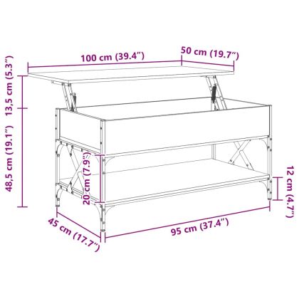 Кафе маса, сив сонома, 100x50x50 см, инженерно дърво и метал