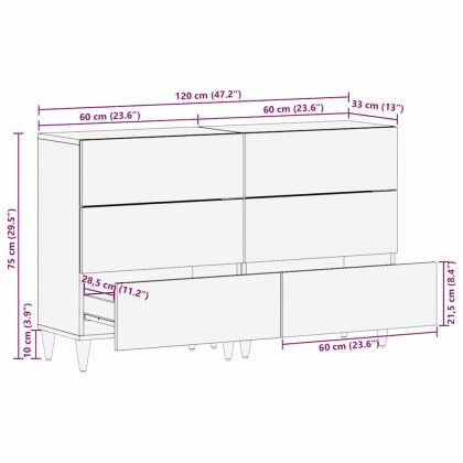 Служебен шкаф 2 pcs Сив 60 x 33 x 75 cm Солидно мангово дърво