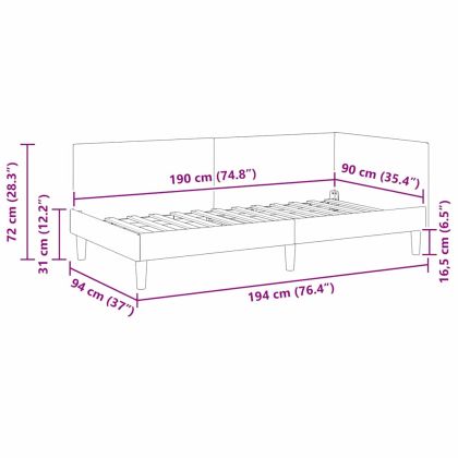 Ъглова рамка за легло Черен 90 см x 190 см Тъкан и шперплат
