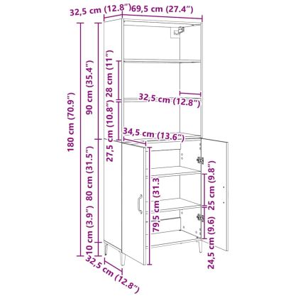 Висок шкаф Черния дъб 69,5 x 32,5 x 180 см Инженерно дърво