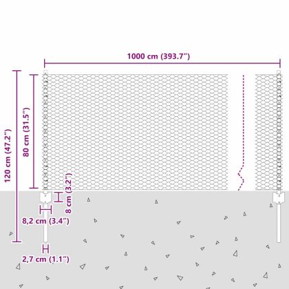 Ограда с пост Сив 0,8 x 10 m Стомана и PVC