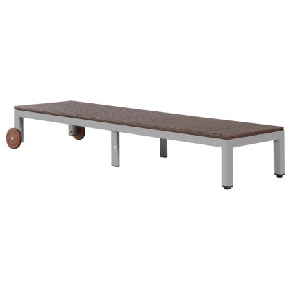 Шезлонг с колелца, полиратан, кафяв