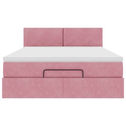 Османска легло с матрак и LED, розово, 140x200 см, кадифе