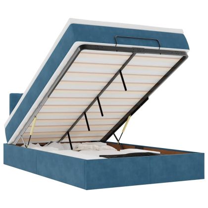 Османска легло с матрак и LED, тъмносиньо, 120x200 см, кадифе