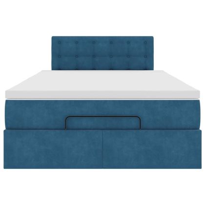 Османска легло с матрак и LED, тъмносиньо, 120x200 см, кадифе