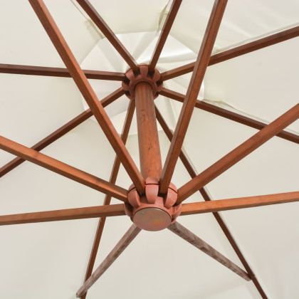 Окачен чадър, 350 см, дървен прът, бял