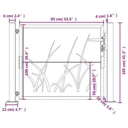 Градинска порта, антрацит, 100x100 см, стоманен дизайн с трева
