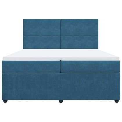 Боксспринг легло с матрак, тъмносиньо, 200x200 см, кадифе