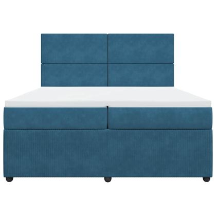 Боксспринг легло с матрак, синьо, 200x200 см, кадифе