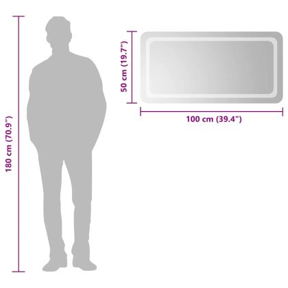 LED огледало за баня, 100x50 см