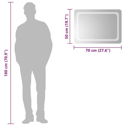 LED огледало за баня, 70x50 см