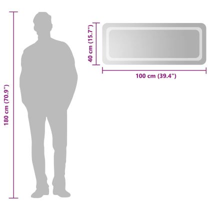 LED огледало за баня, 100x40 см