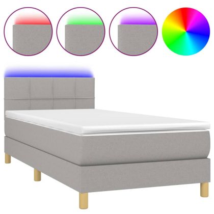Боксспринг легло с матрак и LED, светлосиво, 90x190 см, плат