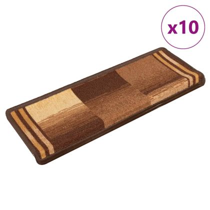 Самозалепващи стелки за стълби, 10 бр, 65x21x4 см, кафяви