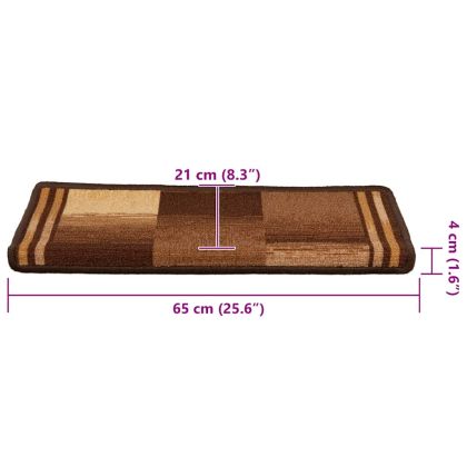 Самозалепващи стелки за стълби, 10 бр, 65x21x4 см, кафяви
