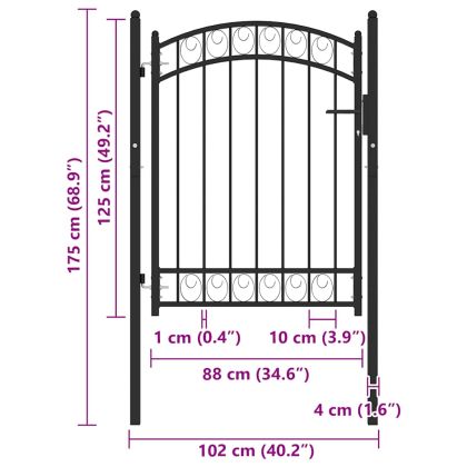 Оградна порта Emmen с арковиден връх, стомана, 100x98,5 см, черна