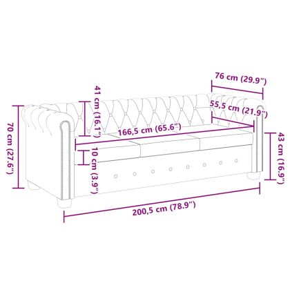 Честърфийлд 3-местен диван изкуствена кожа черен