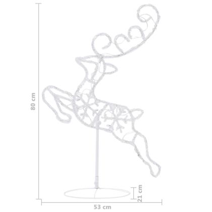 Акрилни летящи коледни елени с шейна, 260x21x87 см, цветни