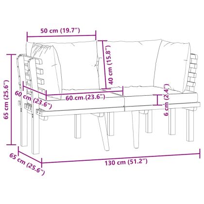 2-местен градински диван с възглавници, акация масив