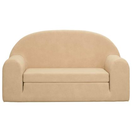 Детско диванче-легло, 2-местно, кремаво, мек плюш