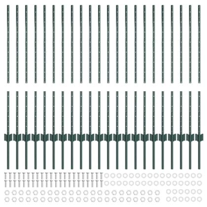 Стълб за ограда. 22 pcs Зелен 140 cm Стомана