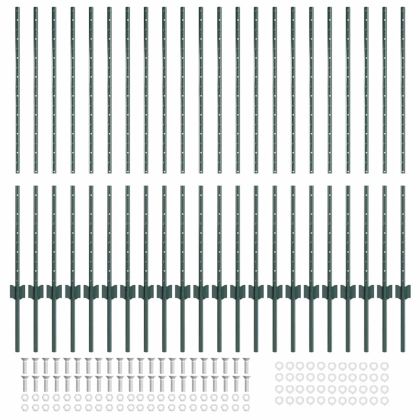 Стълб за ограда. 22 pcs Зелен 160 cm Стомана