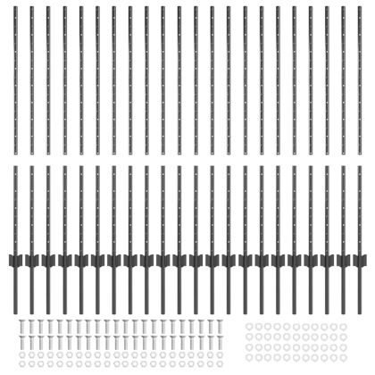 Стълб за ограда. 22 pcs Сив 160 cm Стомана