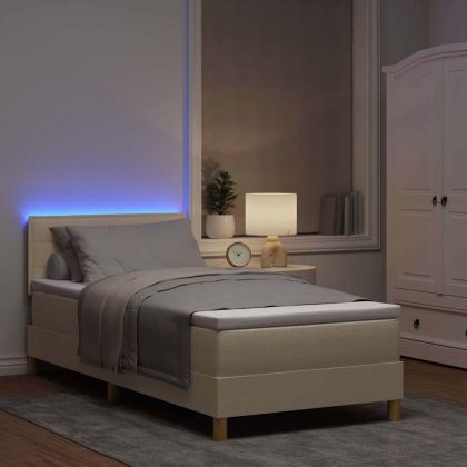 LED кутия за пружини с легло Крем 100 x 200 cm текстил