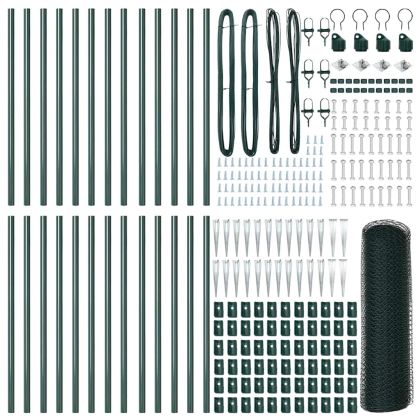 Стълб за ограда. Зелен 50 x 1 м (13 мм мрежа) Стомана и PVC