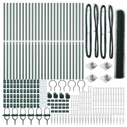 Стълб за ограда. Зелен 50 x 1,4 м (36 мм мрежа) Стомана и PVC