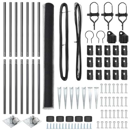 Стълб за ограда. Сив 10 x 1,6 м (13 мм мрежа) Стомана и PVC