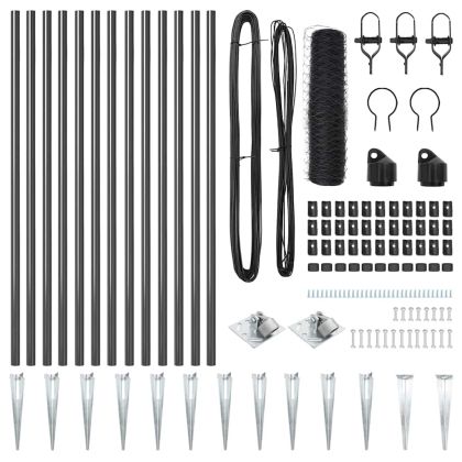 Стълб за ограда. Сив 25 x 0,4 м (36 мм мрежа) Стомана и PVC