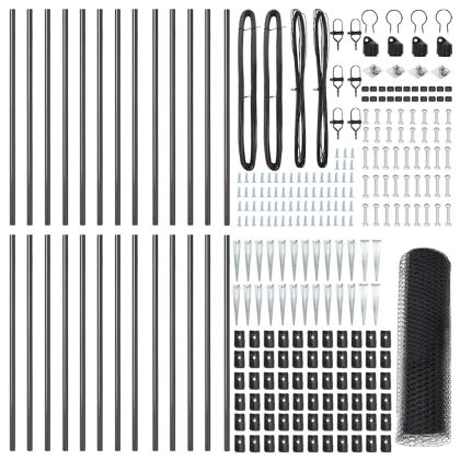 Стълб за ограда. Сив 50 x 0,4 м (25 мм мрежа) Стомана и PVC