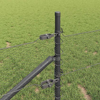 Стълб за ограда. Сив 50 x 0,8 м (13 мм мрежа) Стомана и PVC