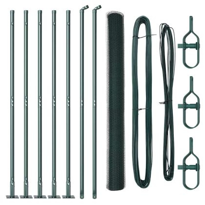 Стълб за ограда. Зелен 10 x 1,6 м (25 мм мрежа) Стомана и PVC