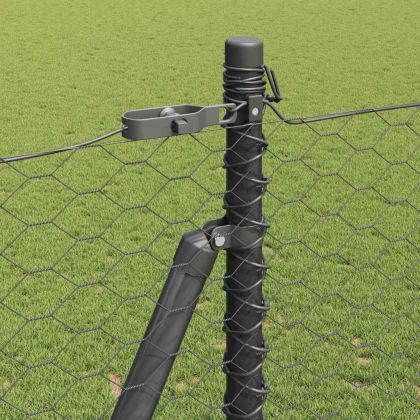 Стълб за ограда. Сив 10 x 1,5 м (36 мм мрежа) Стомана и PVC