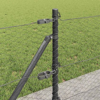 Стълб за ограда. Сив 100 x 0,6 м (25 мм мрежа) Стомана и PVC