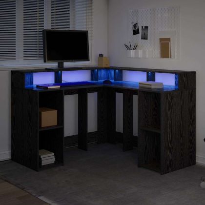 Бюро с рафт Черния дъб 130 x 130 x 91 см Инженерно дърво