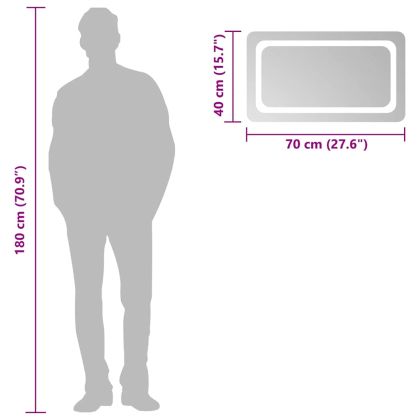 LED огледало за баня, 70x40 см