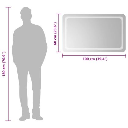 LED огледало за баня, 100x60 см