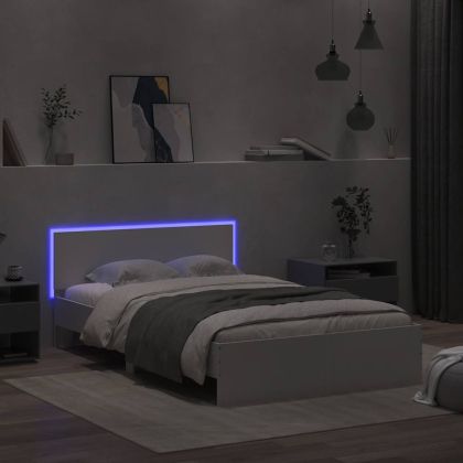 Рамка за легло с табла и LED, бяла, 120x190 см