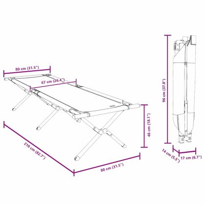 Сгъваемо къмпинг легло 2 pcs Черно 210 x 80 x 46 см