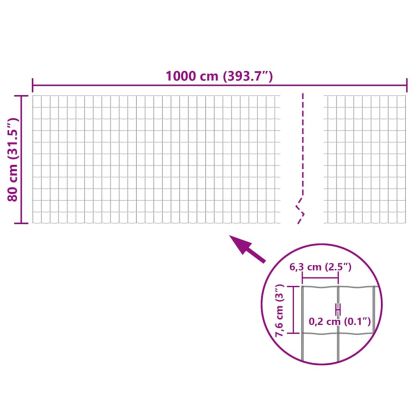Оградна мрежа, стомана, 10 x 0,8 м, зелена