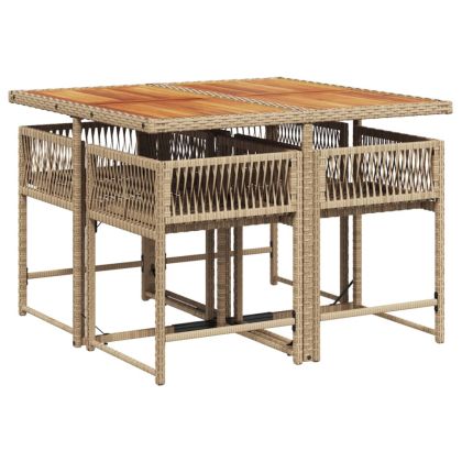 Градински комплект с възглавници, 5 части, бежов полиратан